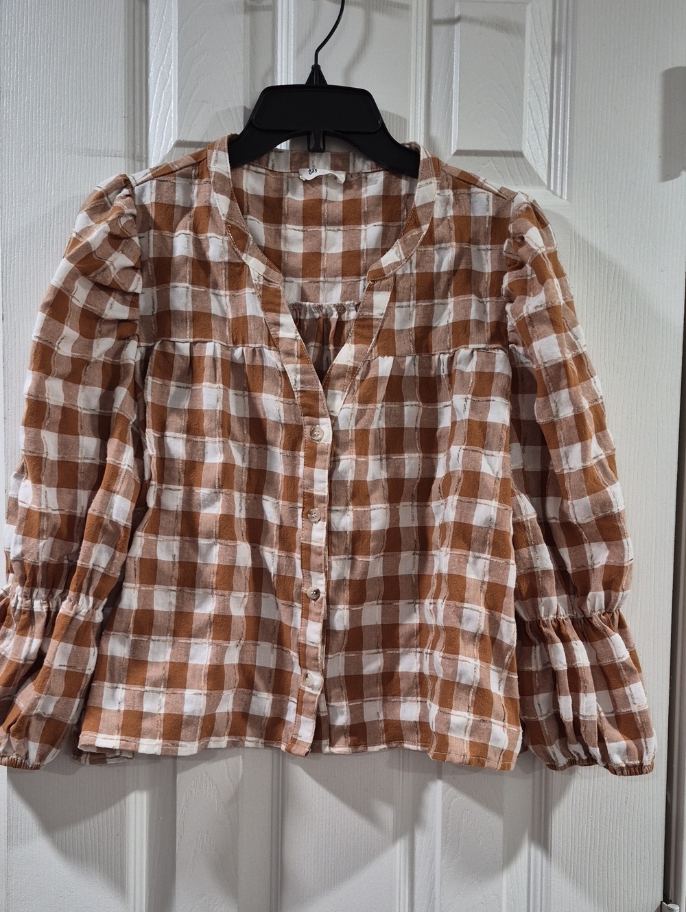 Plaid Button-Front Crop Top in Brown and White